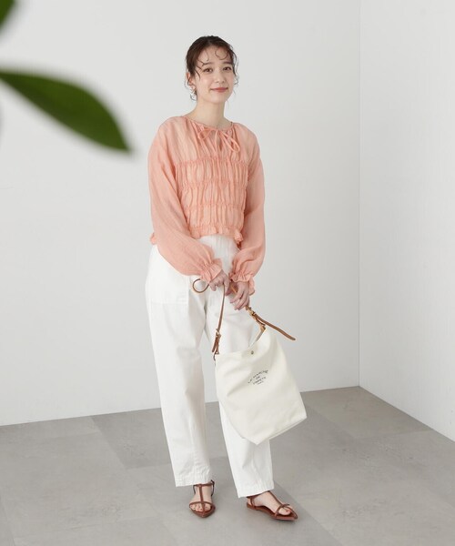 N.（N. Natural Beauty Basic）（エヌエヌナチュラルビューティーベーシック）の「◆フロントリボンシュリンクボイルブラウス（シャツ/ブラウス・レディース・サーモンピンク/グレー/クリーム・MEDIUM）」の20枚目の写真