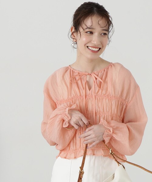 N.（N. Natural Beauty Basic）（エヌエヌナチュラルビューティーベーシック）の「◆フロントリボンシュリンクボイルブラウス（シャツ/ブラウス・レディース・サーモンピンク/グレー/クリーム・MEDIUM）」の21枚目の写真