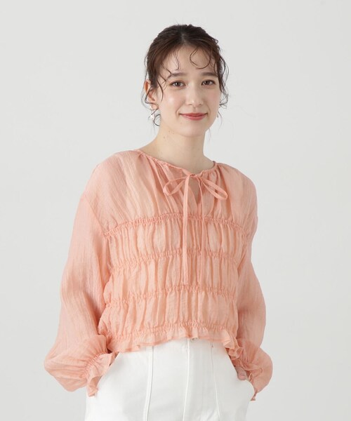 N.（N. Natural Beauty Basic）（エヌエヌナチュラルビューティーベーシック）の「◆フロントリボンシュリンクボイルブラウス（シャツ/ブラウス・レディース・サーモンピンク/グレー/クリーム・MEDIUM）」の22枚目の写真