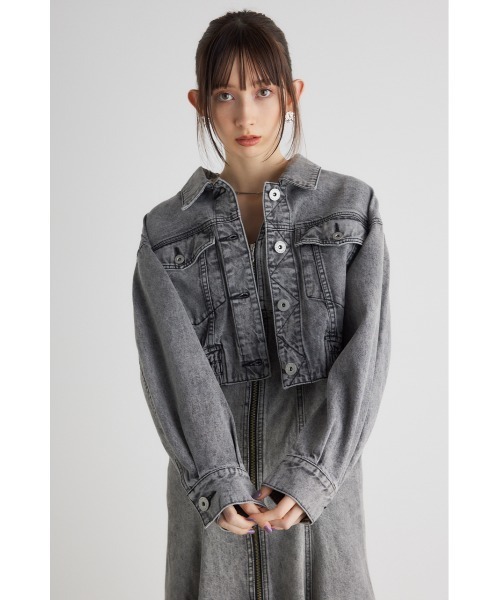 rienda（リエンダ）の「ゴムギャザーショートデニムジャケット（デニムジャケット・レディース・ライトグレー/ライトブルー・FREE）」の3枚目の写真