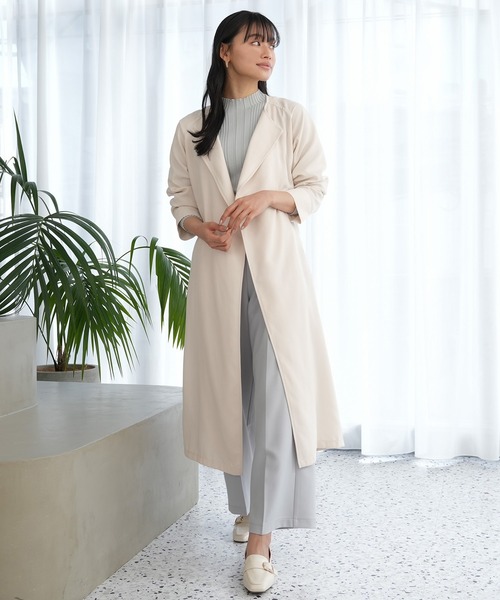 TRUDEA（トルディア）の「ノーカラーロングコート（ノーカラーコート・レディース・アイボリー/ピンクベージュ/ラベンダー・MEDIUM/LARGE）」の16枚目の写真