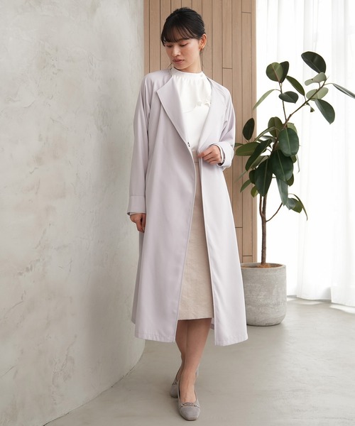 TRUDEA（トルディア）の「ノーカラーロングコート（ノーカラーコート・レディース・アイボリー/ピンクベージュ/ラベンダー・MEDIUM/LARGE）」の5枚目の写真