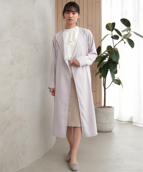 TRUDEA（トルディア）の「ノーカラーロングコート（ノーカラーコート・レディース・アイボリー/ピンクベージュ/ラベンダー・MEDIUM/LARGE）」の6枚目の写真