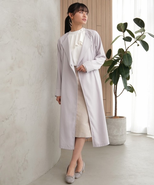 TRUDEA（トルディア）の「ノーカラーロングコート（ノーカラーコート・レディース・アイボリー/ピンクベージュ/ラベンダー・MEDIUM/LARGE）」の7枚目の写真