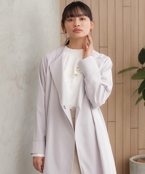 TRUDEA（トルディア）の「ノーカラーロングコート（ノーカラーコート・レディース・アイボリー/ピンクベージュ/ラベンダー・MEDIUM/LARGE）」の8枚目の写真