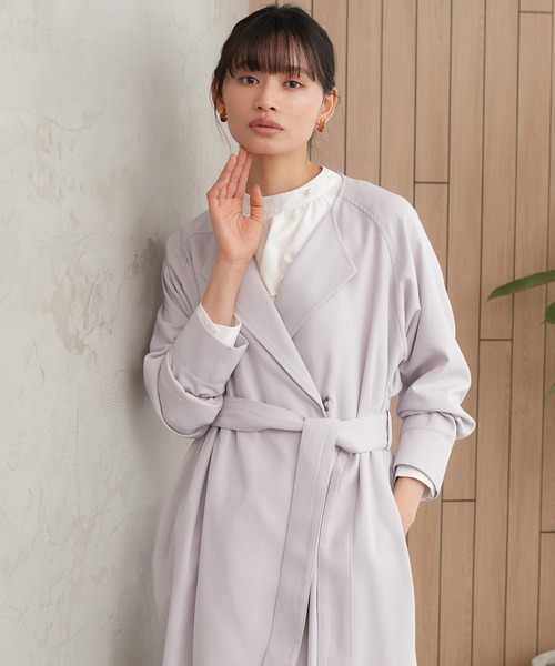 TRUDEA（トルディア）の「ノーカラーロングコート（ノーカラーコート・レディース・アイボリー/ピンクベージュ/ラベンダー・MEDIUM/LARGE）」の14枚目の写真