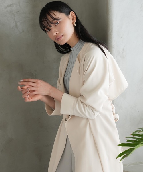 TRUDEA（トルディア）の「ノーカラーロングコート（ノーカラーコート・レディース・アイボリー/ピンクベージュ/ラベンダー・MEDIUM/LARGE）」の22枚目の写真