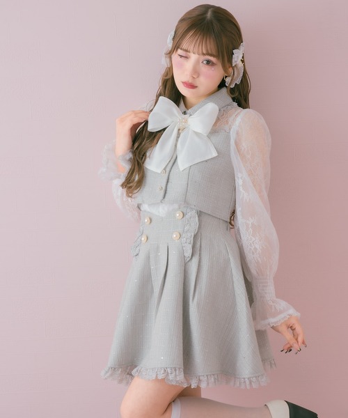 ROJITA(ロジータ)の「キラキラツイードレースドッキングトップス(シャツ/ブラウス・レディース・ブラック/アイボリー/ミント・FREE)」の5枚目の写真