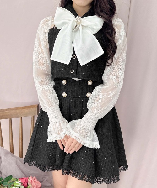 ROJITA(ロジータ)の「キラキラツイードレースドッキングトップス(シャツ/ブラウス・レディース・ブラック/アイボリー/ミント・FREE)」の7枚目の写真
