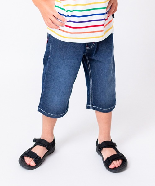 Moujonjon(ムージョンジョン)の「ストレッチデニム6分丈ハーフパンツ(デニムパンツ・キッズ・ネイビー/ブルー・100/140/130/120/110/90)」の2枚目の写真