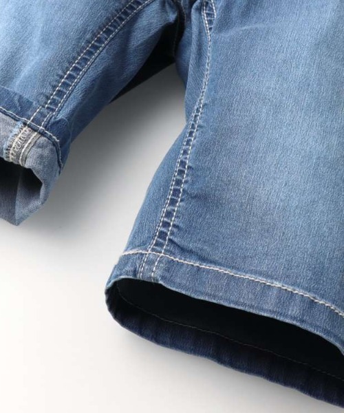 Moujonjon(ムージョンジョン)の「ストレッチデニム6分丈ハーフパンツ(デニムパンツ・キッズ・ネイビー/ブルー・100/140/130/120/110/90)」の7枚目の写真