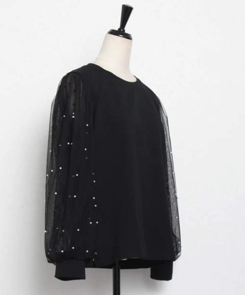 ANOTHER S(アナザーエス)の「パール付きドットチュールボリューム袖カットソー(Tシャツ/カットソー・レディース・ホワイト/ブラック・FREE)」の9枚目の写真