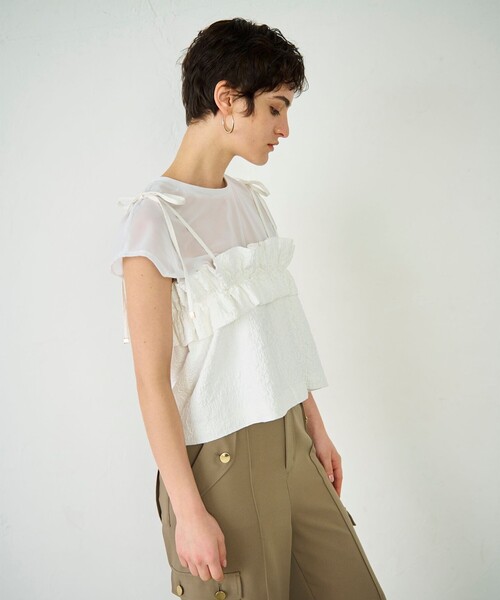 GRACE CONTINENTAL（グレースコンチネンタル）の「ビスチェチュールトップ（その他トップス・レディース・ホワイト/ブラック・36）」の3枚目の写真