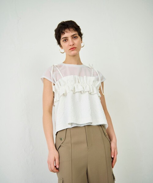 GRACE CONTINENTAL（グレースコンチネンタル）の「ビスチェチュールトップ（その他トップス・レディース・ホワイト/ブラック・36）」の7枚目の写真