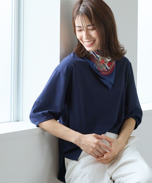 Elura(エルーラ)の「ドレスアップ袖コンプルオーバー(Tシャツ/カットソー・レディース・ホワイト/ライトグレー/ピンクベージュ/ネイビー/ブラック・MEDIUM/SMALL/LARGE/X-LARGE)」の4枚目の写真