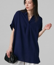 slattgir | 高身長 麻調スキッパーブラウス(トールサイズ)(シャツ/ブラウス)