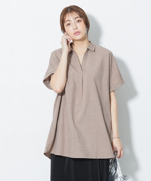slattgir(スラットジール)の「高身長 麻調スキッパーブラウス(トールサイズ)(シャツ/ブラウス・レディース・ネイビー/ベージュ/グリーン/ピンク/ブルーグレー/カーキ/イエロー/ブラック/ブラウン/ライトグリーン/グレイッシュブルー・M~L/LL~3L/4L~5L)」の4枚目の写真