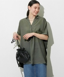 高身長 麻調スキッパーブラウス(トールサイズ)