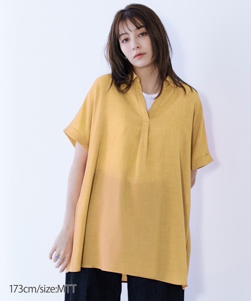 slattgir(スラットジール)の「高身長 麻調スキッパーブラウス(トールサイズ)(シャツ/ブラウス・レディース・ネイビー/ベージュ/グリーン/ピンク/ブルーグレー/カーキ/イエロー/ブラック/ブラウン/ライトグリーン/グレイッシュブルー・M~L/LL~3L/4L~5L)」の10枚目の写真