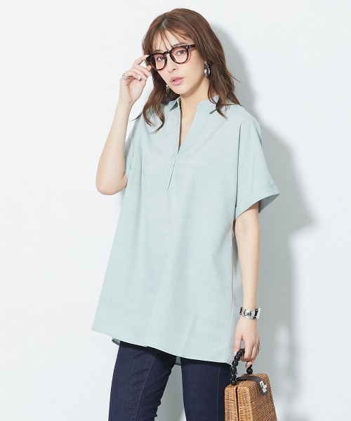slattgir(スラットジール)の「高身長 麻調スキッパーブラウス(トールサイズ)(シャツ/ブラウス・レディース・ネイビー/ベージュ/グリーン/ピンク/ブルーグレー/カーキ/イエロー/ブラック/ブラウン/ライトグリーン/グレイッシュブルー・M~L/LL~3L/4L~5L)」の8枚目の写真