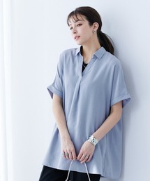 高身長 麻調スキッパーブラウス(トールサイズ)