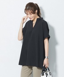 高身長 麻調スキッパーブラウス(トールサイズ)