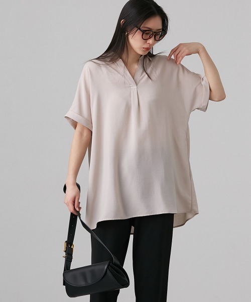 slattgir(スラットジール)の「高身長 麻調スキッパーブラウス(トールサイズ)(シャツ/ブラウス・レディース・ネイビー/ベージュ/グリーン/ピンク/ブルーグレー/カーキ/イエロー/ブラック/ブラウン/ライトグリーン/グレイッシュブルー・M~L/LL~3L/4L~5L)」の14枚目の写真
