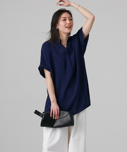 slattgir(スラットジール)の「高身長 麻調スキッパーブラウス(トールサイズ)(シャツ/ブラウス・レディース・ネイビー/ベージュ/グリーン/ピンク/ブルーグレー/カーキ/イエロー/ブラック/ブラウン/ライトグリーン/グレイッシュブルー・M~L/LL~3L/4L~5L)」の19枚目の写真
