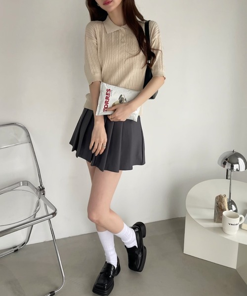 Ada.(エイダ)の「ケーブルデザイン サマーニット ポロシャツ(ニット/セーター・レディース・ホワイト/ブルー/ブラック・M/S)」の8枚目の写真