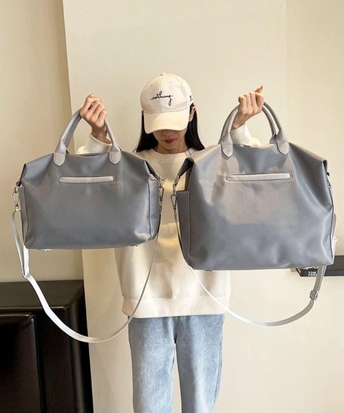 florist(フローリスト)の「【2size展開】【2WAY・撥水】 ポイントレザーワントーンボストンバッグ/ショルダーバッグ(ボストンバッグ・レディース・グレー系1/ブラック系2/グレー系2/ブラック系1/ピンク系2/ピンク系1・L/M)」の7枚目の写真