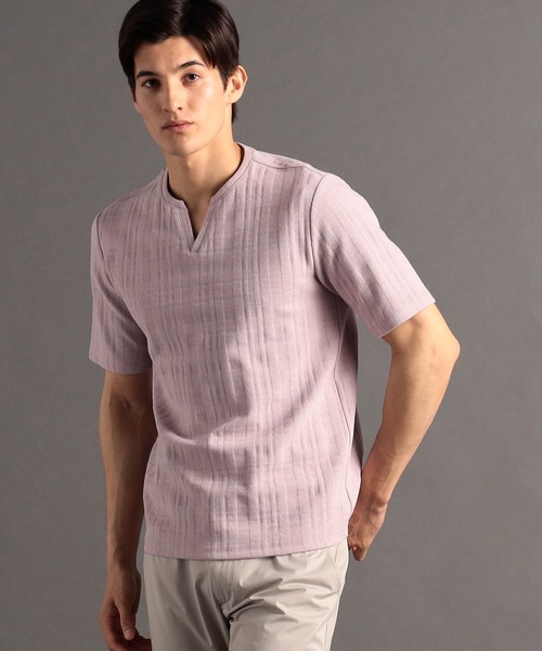 MONSIEUR NICOLE（ムッシュニコル）の「シャドーチェック キーネックTシャツ（Tシャツ/カットソー・メンズ・ホワイト/ライトグレー/ピンク/ブラック・MEDIUM/LARGE/X-LARGE）」の4枚目の写真