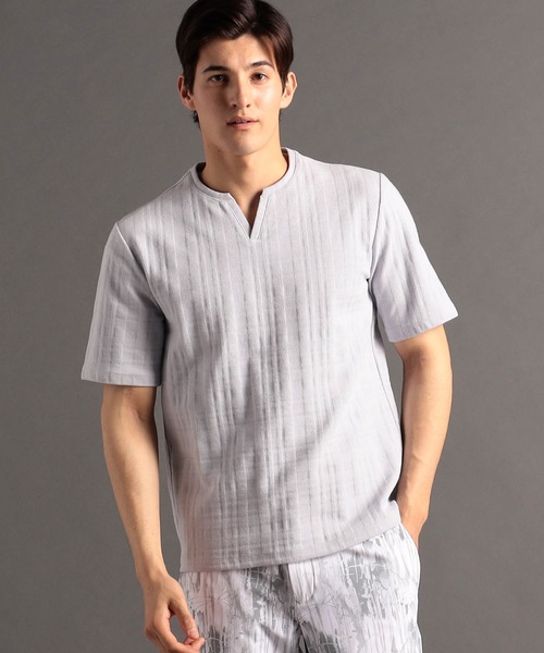 MONSIEUR NICOLE（ムッシュニコル）の「シャドーチェック キーネックTシャツ（Tシャツ/カットソー・メンズ・ホワイト/ライトグレー/ピンク/ブラック・MEDIUM/LARGE/X-LARGE）」の3枚目の写真