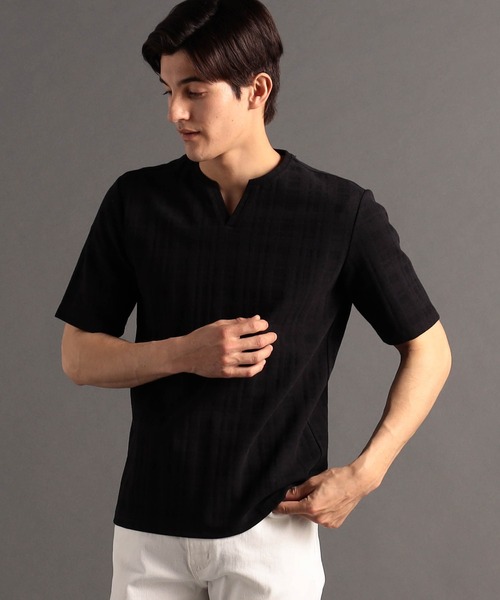 【セール】シャドーチェック キーネックTシャツ(Tシャツ/カットソー)|MONSIEUR NICOLE(ムッシュニコル)