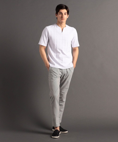 MONSIEUR NICOLE（ムッシュニコル）の「シャドーチェック キーネックTシャツ（Tシャツ/カットソー・メンズ・ホワイト/ライトグレー/ピンク/ブラック・MEDIUM/LARGE/X-LARGE）」の6枚目の写真