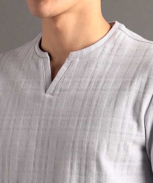 MONSIEUR NICOLE（ムッシュニコル）の「シャドーチェック キーネックTシャツ（Tシャツ/カットソー・メンズ・ホワイト/ライトグレー/ピンク/ブラック・MEDIUM/LARGE/X-LARGE）」の11枚目の写真