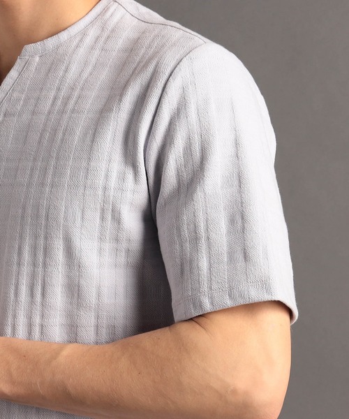 MONSIEUR NICOLE（ムッシュニコル）の「シャドーチェック キーネックTシャツ（Tシャツ/カットソー・メンズ・ホワイト/ライトグレー/ピンク/ブラック・MEDIUM/LARGE/X-LARGE）」の12枚目の写真