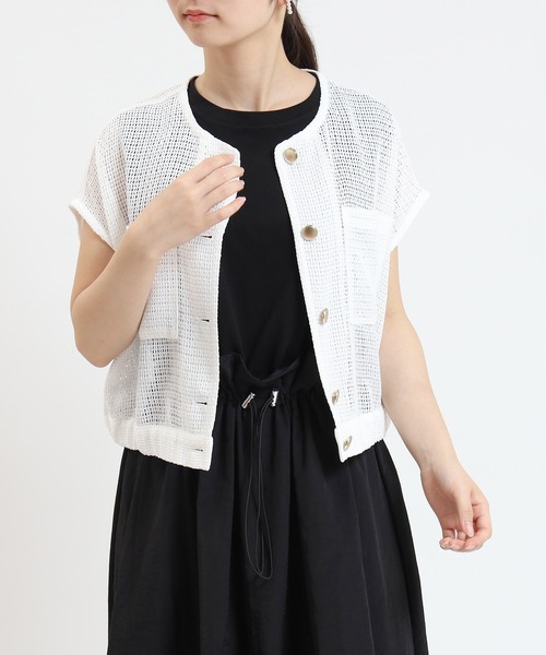 TRUDEA(トルディア)の「カラミレースフレンチカーディガン(カーディガン/ボレロ・レディース・ブラック/ホワイト・MEDIUM/LARGE)」の1枚目の写真