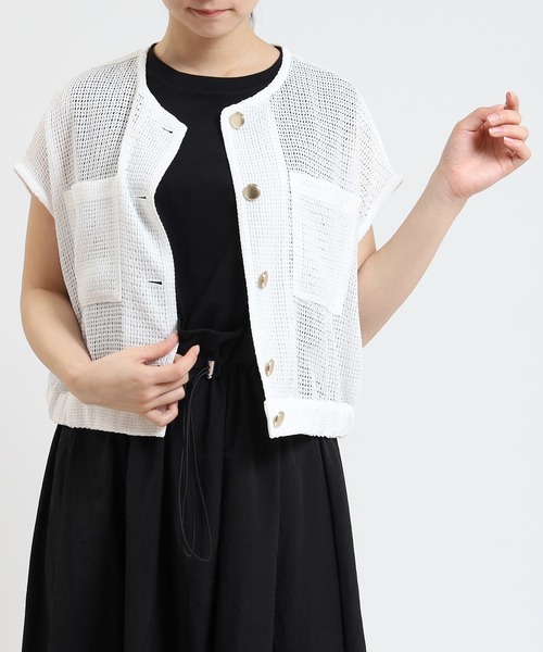 TRUDEA(トルディア)の「カラミレースフレンチカーディガン(カーディガン/ボレロ・レディース・ブラック/ホワイト・MEDIUM/LARGE)」の3枚目の写真