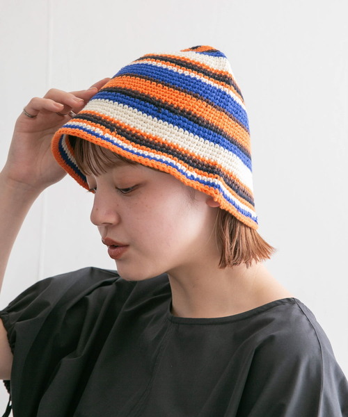 KBF（ケイビーエフ）の「マルチボーダーニットHAT（ハット・レディース・グリーン系その他/オレンジ系その他・ONE）」の3枚目の写真