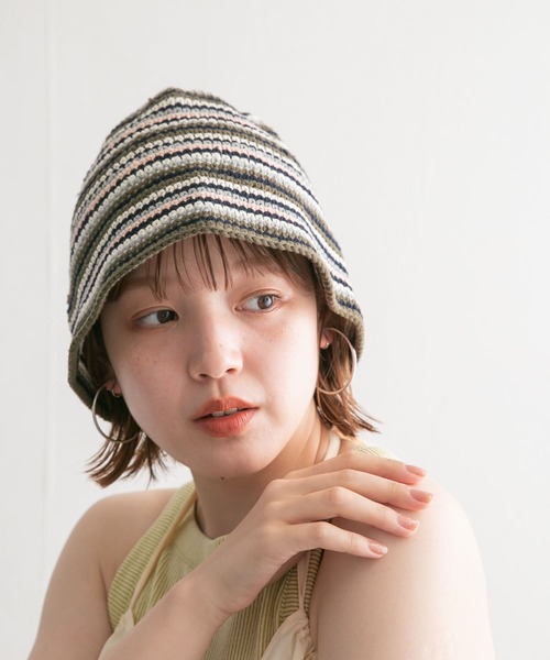 KBF（ケイビーエフ）の「マルチボーダーニットHAT（ハット・レディース・グリーン系その他/オレンジ系その他・ONE）」の6枚目の写真