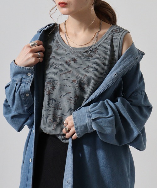 JEMORGAN（ジェーイーモーガン）の「JEMORGAN ワッフル総柄プリント製品染タンクトップ（タンクトップ・メンズ・グレー系2/グレー系1/グリーン系2/パープル系1/ブルー系1/イエロー系1/パープル系2/ブルー系2/イエロー系2/グリーン系1・L/M/XL）」の2枚目の写真