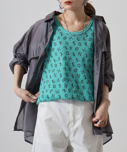 JEMORGAN（ジェーイーモーガン）の「JEMORGAN ワッフル総柄プリント製品染タンクトップ（タンクトップ・メンズ・グレー系2/グレー系1/グリーン系2/パープル系1/ブルー系1/イエロー系1/パープル系2/ブルー系2/イエロー系2/グリーン系1・L/M/XL）」の5枚目の写真