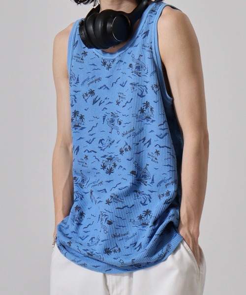 JEMORGAN（ジェーイーモーガン）の「JEMORGAN ワッフル総柄プリント製品染タンクトップ（タンクトップ・メンズ・グレー系2/グレー系1/グリーン系2/パープル系1/ブルー系1/イエロー系1/パープル系2/ブルー系2/イエロー系2/グリーン系1・L/M/XL）」の6枚目の写真