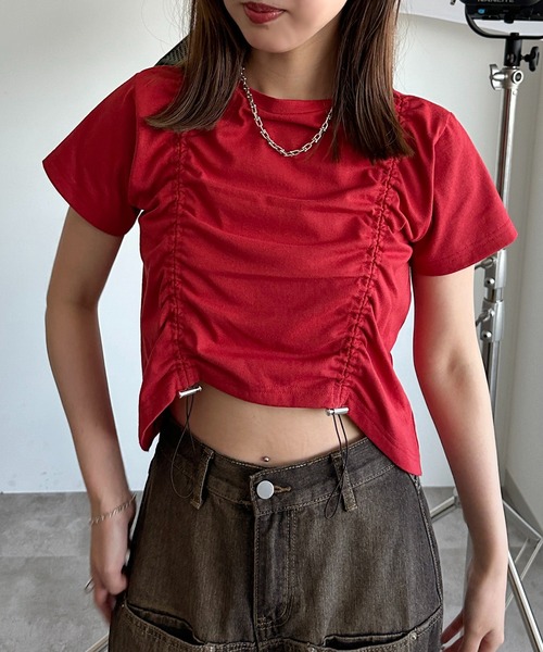 apres jour mignon（アプレジュールミニョン）の「ドロストクロップドＴ【ZOZOTOWN限定アイテム】（Tシャツ/カットソー・レディース・パープル/レッド/ブラック/オフホワイト・フリー/X-LARGE）」の4枚目の写真