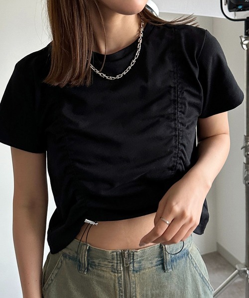 apres jour mignon（アプレジュールミニョン）の「ドロストクロップドＴ【ZOZOTOWN限定アイテム】（Tシャツ/カットソー・レディース・パープル/レッド/ブラック/オフホワイト・フリー/X-LARGE）」の15枚目の写真