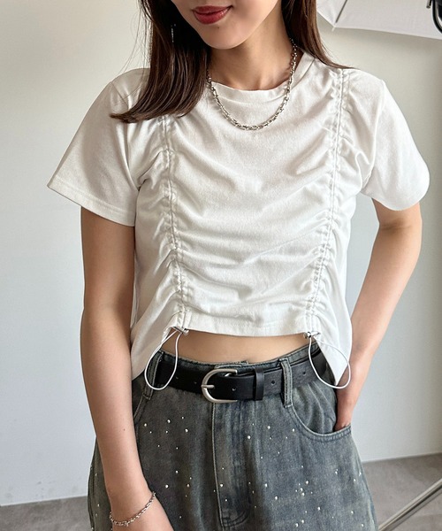 apres jour mignon（アプレジュールミニョン）の「ドロストクロップドＴ【ZOZOTOWN限定アイテム】（Tシャツ/カットソー・レディース・パープル/レッド/ブラック/オフホワイト・フリー/X-LARGE）」の6枚目の写真