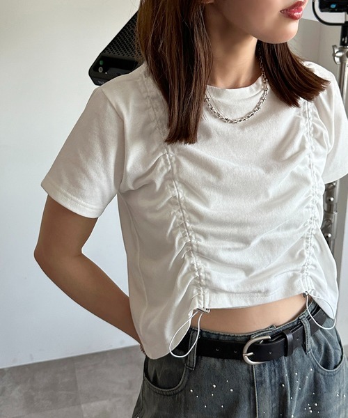 apres jour mignon（アプレジュールミニョン）の「ドロストクロップドＴ【ZOZOTOWN限定アイテム】（Tシャツ/カットソー・レディース・パープル/レッド/ブラック/オフホワイト・フリー/X-LARGE）」の7枚目の写真