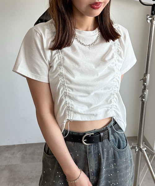 apres jour mignon（アプレジュールミニョン）の「ドロストクロップドＴ【ZOZOTOWN限定アイテム】（Tシャツ/カットソー・レディース・パープル/レッド/ブラック/オフホワイト・フリー/X-LARGE）」の8枚目の写真