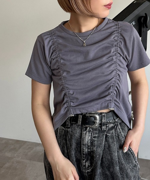 apres jour mignon（アプレジュールミニョン）の「ドロストクロップドＴ【ZOZOTOWN限定アイテム】（Tシャツ/カットソー・レディース・パープル/レッド/ブラック/オフホワイト・フリー/X-LARGE）」の22枚目の写真
