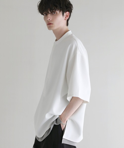 LILL（リル）の「ルーズシルエットドレープハーフジップ半袖シャツ（シャツ/ブラウス・メンズ・ブラック/サックスブルー/ホワイト/ライトグレー・S/M/L/XL）」の6枚目の写真